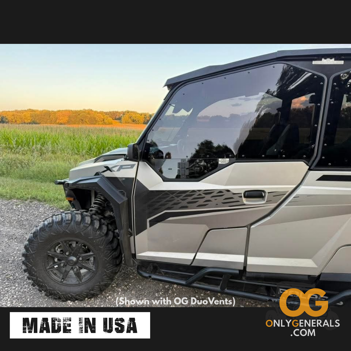 Front drivers view of the SideskinLITE hard upper doors for Polaris General