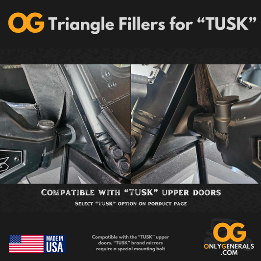 OnlyGenerals front filler triangles used in conjuction with "tusk" brand upper doors for Polaris General.