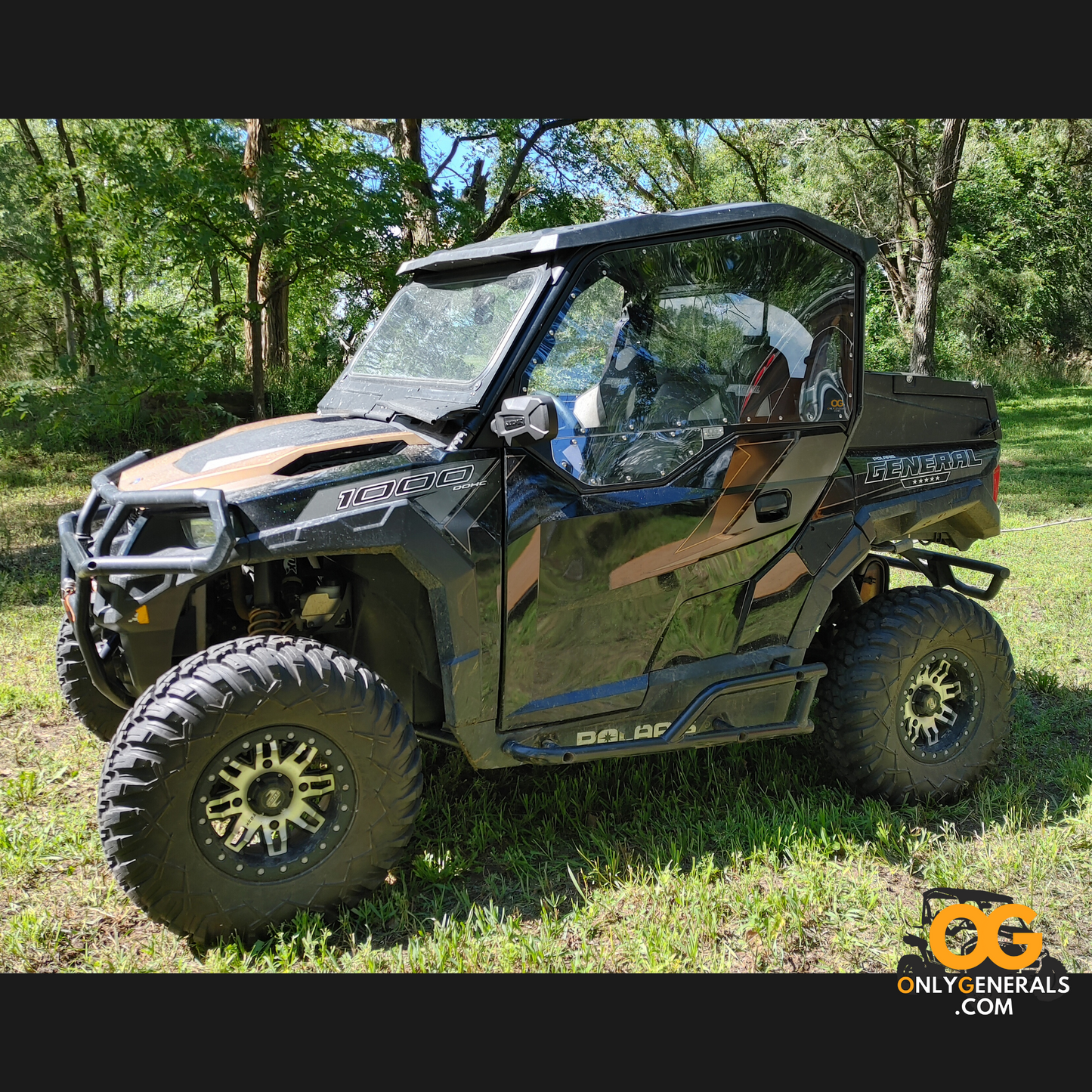 A side view of the OnlyGenerals sideskinLITE upper doors showcasing the full retail trim.