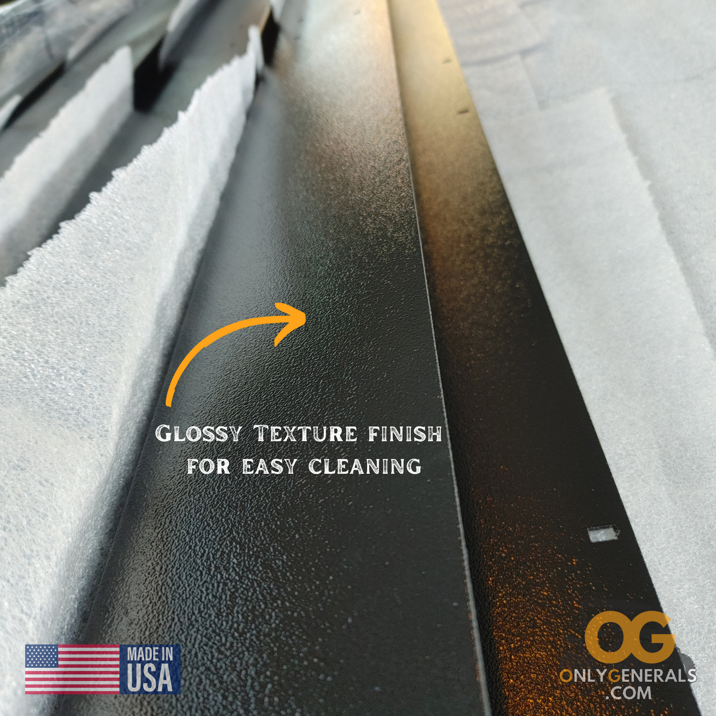 Close up of the OnlyGenerals full length storage tray for the Polaris General showing the glossy texture finish