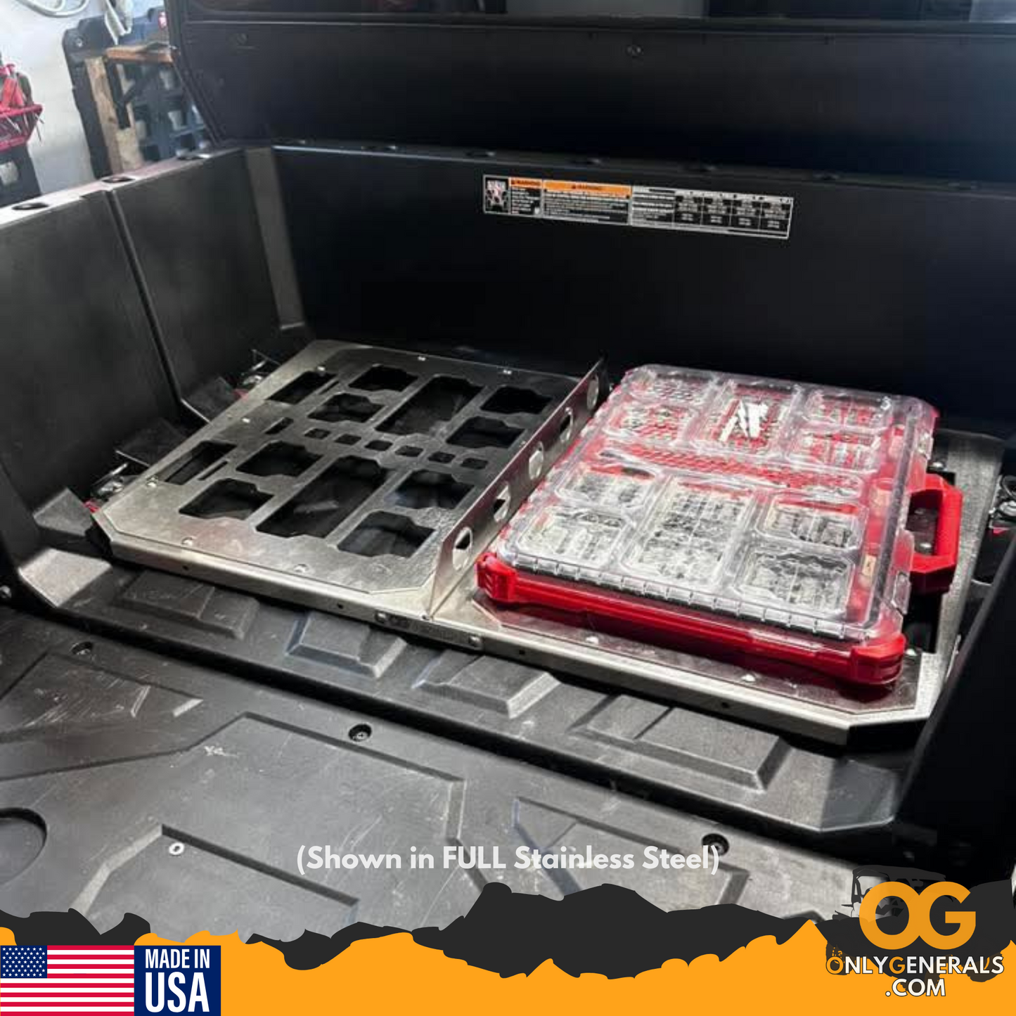 Tool organizer on a stainless steel mount with 'Only Generals' branding.