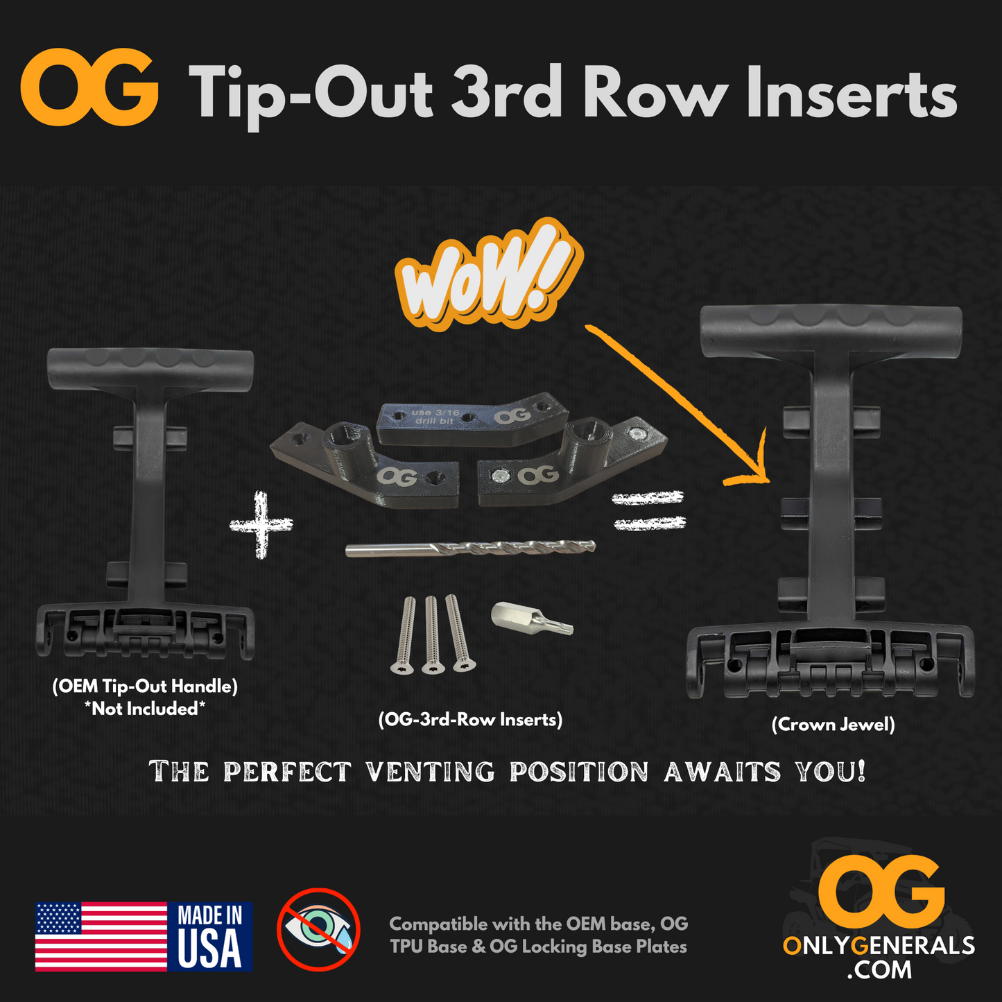 Main banner showing the Polaris oem t-handle, OG's tipout insert kit and them combined to make an oem handle with 3 lug positions for the dash mounted base plate.