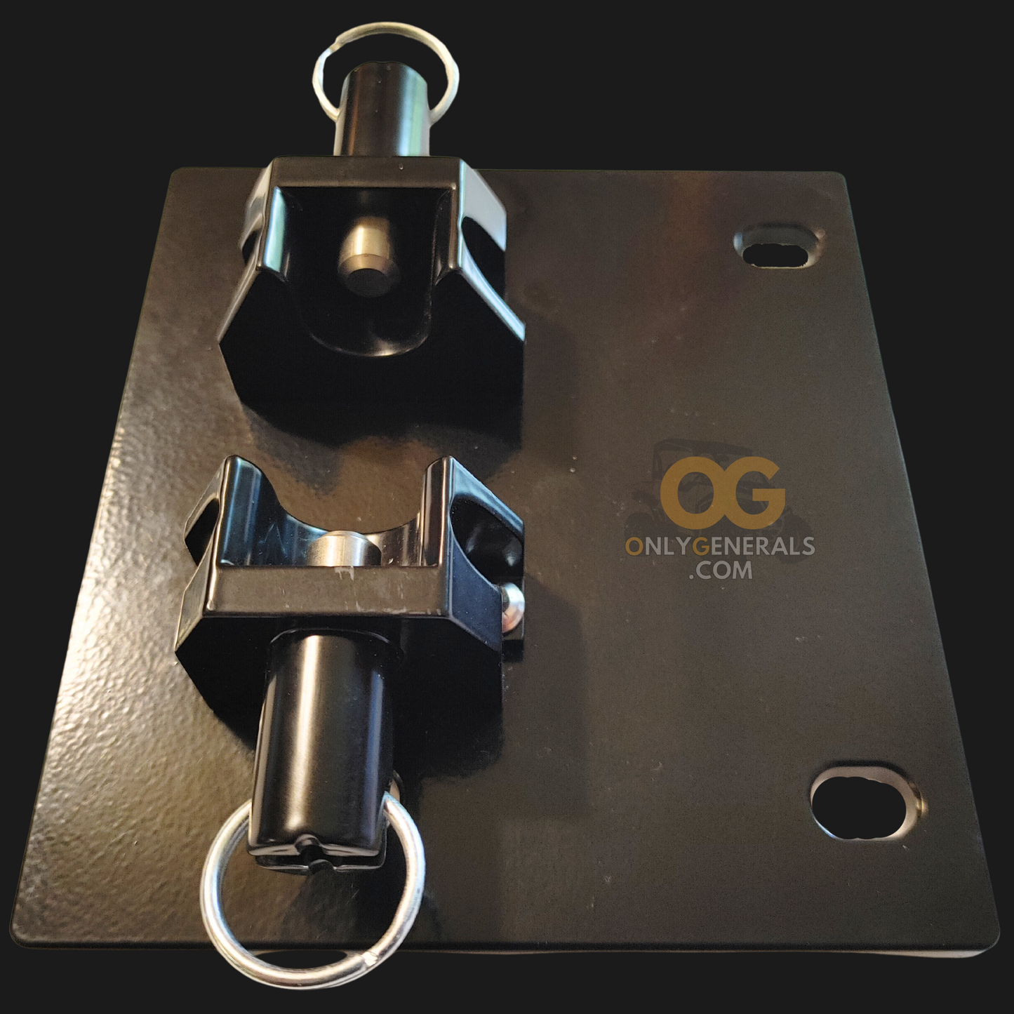 Side view of the onlygenerals tipout dash mount for the polaris general