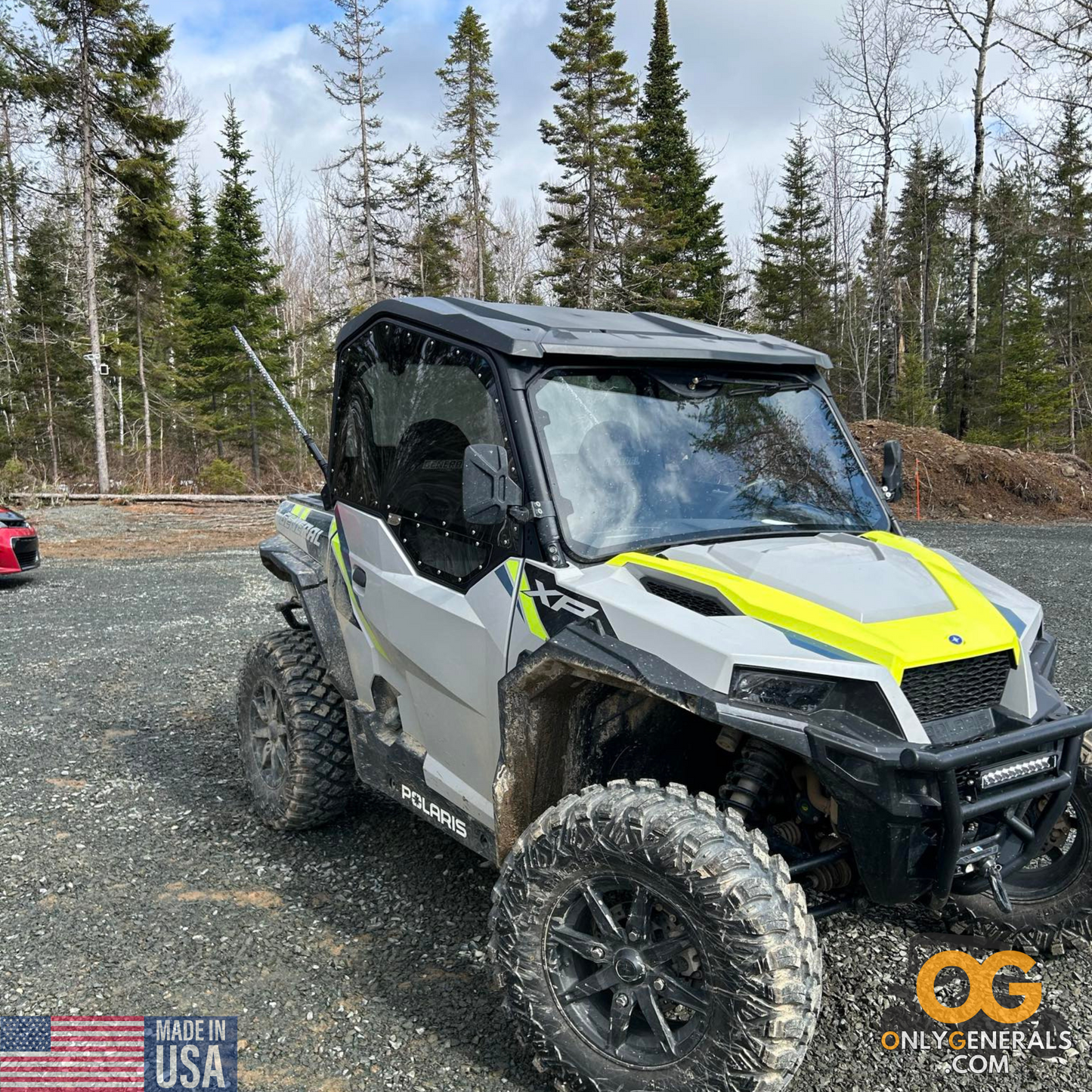 Customer submitted photo with a Polaris General showing off their SideskinsLITE hard upper doors from OnlyGenerals