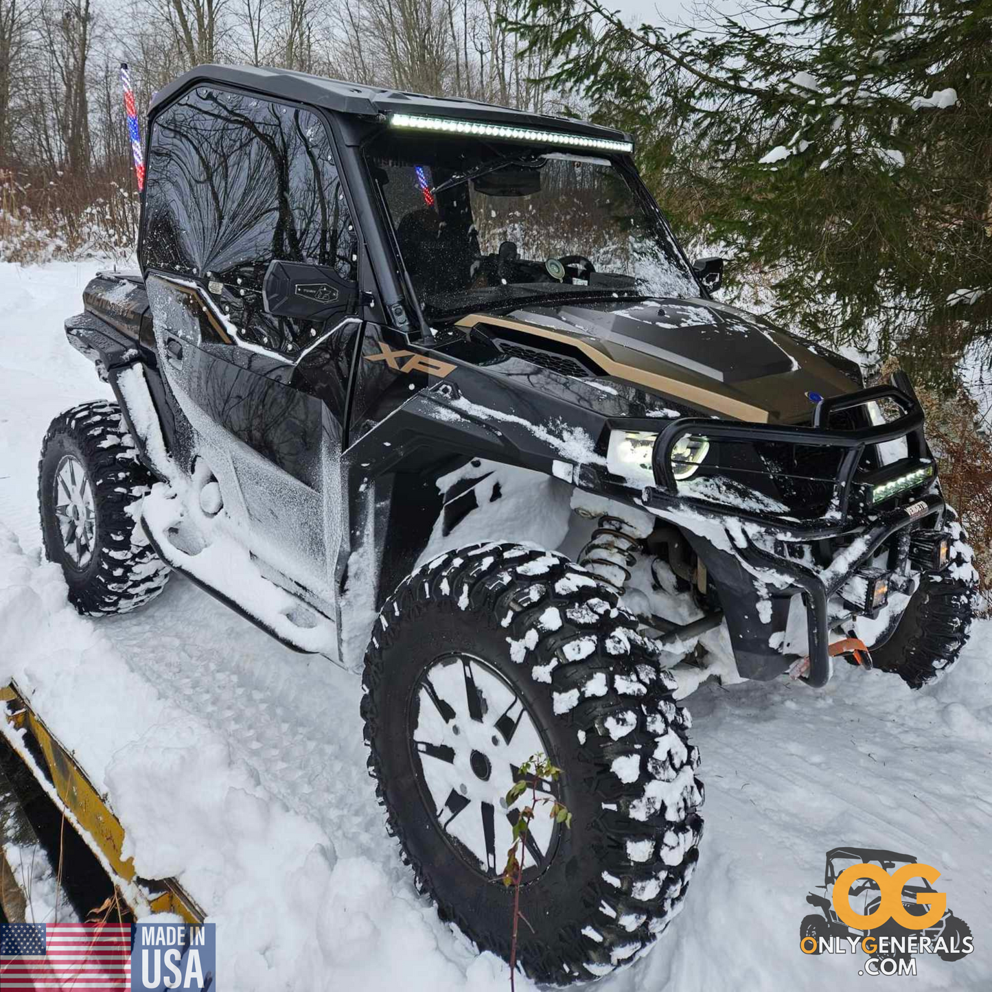 Customer submitted photo with a Polaris General showing off their SideskinsLITE hard upper doors from OnlyGenerals