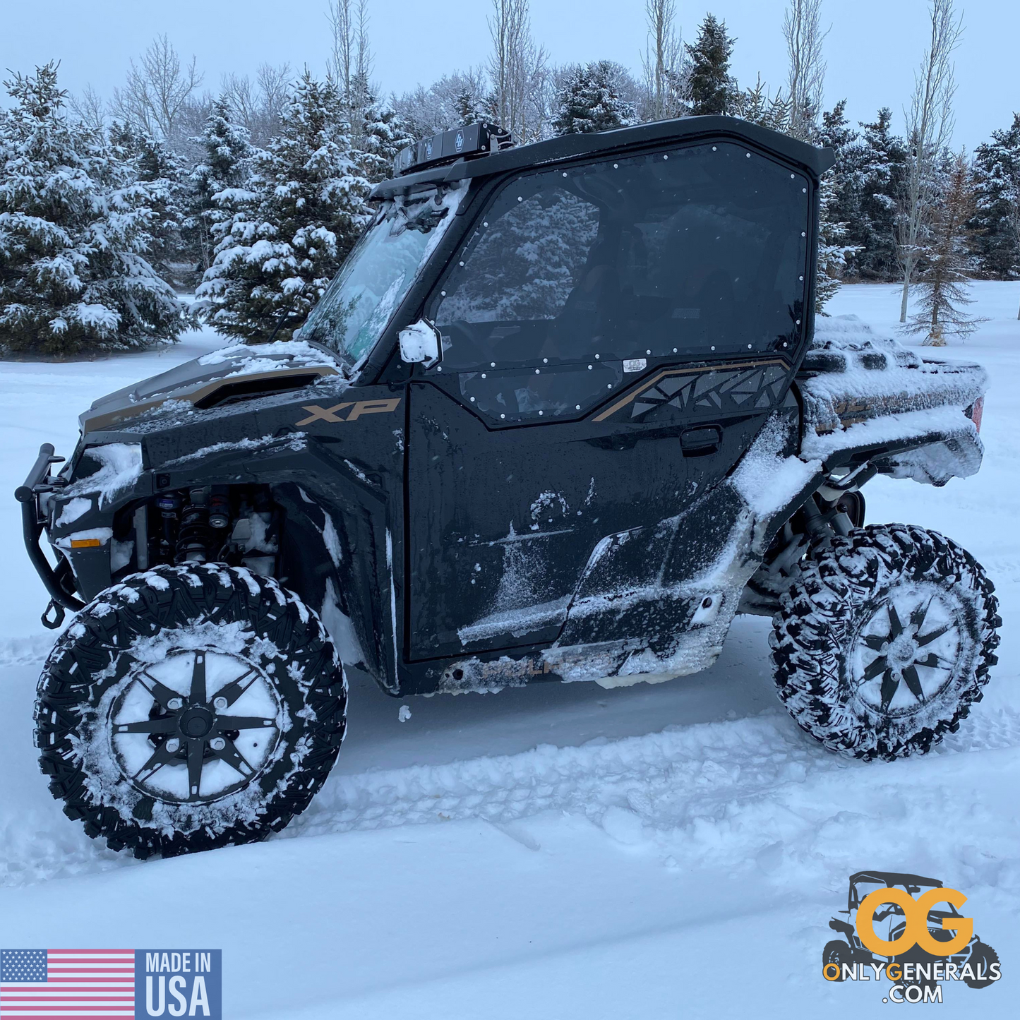 Customer submitted photo with a Polaris General showing off their SideskinsLITE hard upper doors from OnlyGenerals