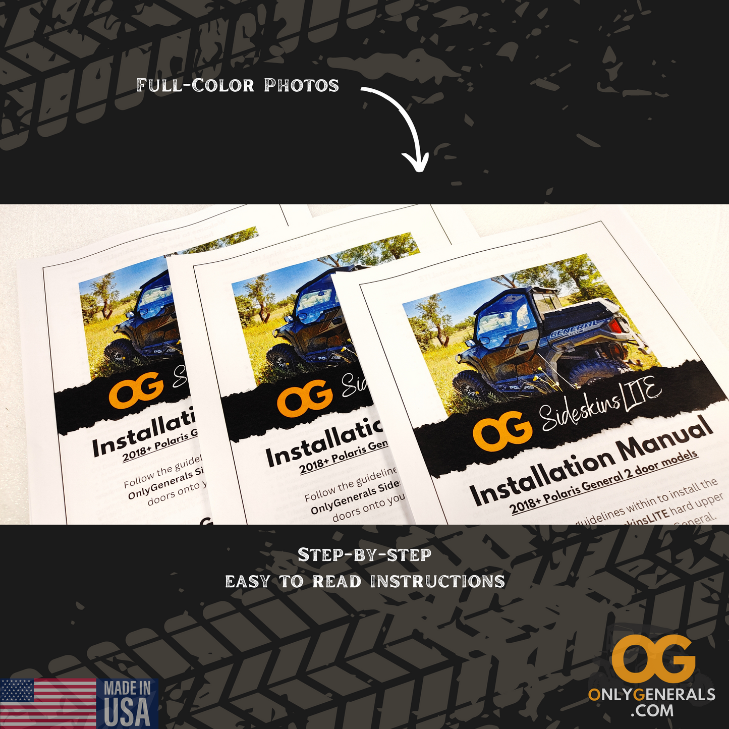 A stack on instruction manuals for the SideskinLITE hard uppers doors by OnlygGenerals