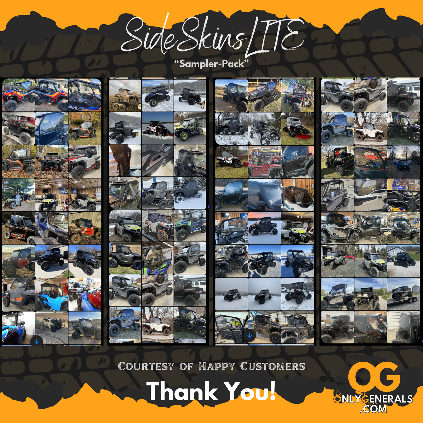 Compilation of customer submitted photos showing the SideskinsLITE hard upper doors by OnlyGenerals