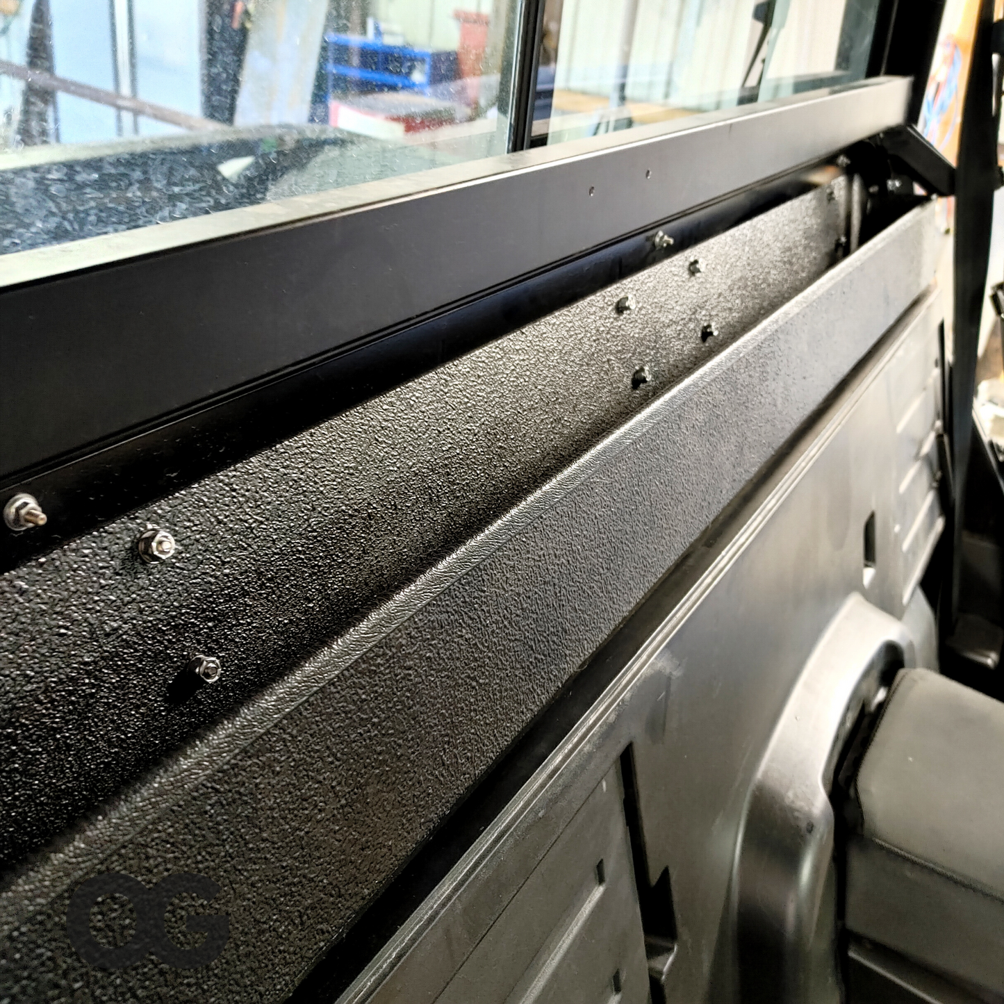 Another view of the OnlyGenerals full length storage tray for the Polaris General mounted to the OG rear filler panel system