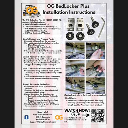 OG BedLocker Plus installation instructions with parts and step-by-step guide.