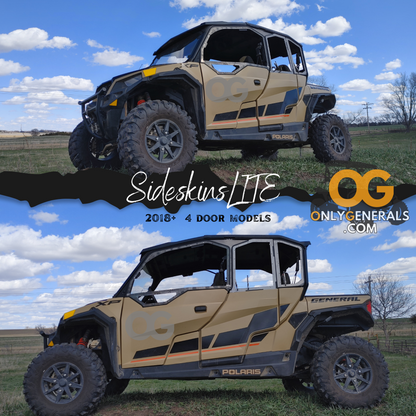 Banner showing two views of our prototype SideskinLITE hard upper doors on the G4/XP4 for the Polaris General 