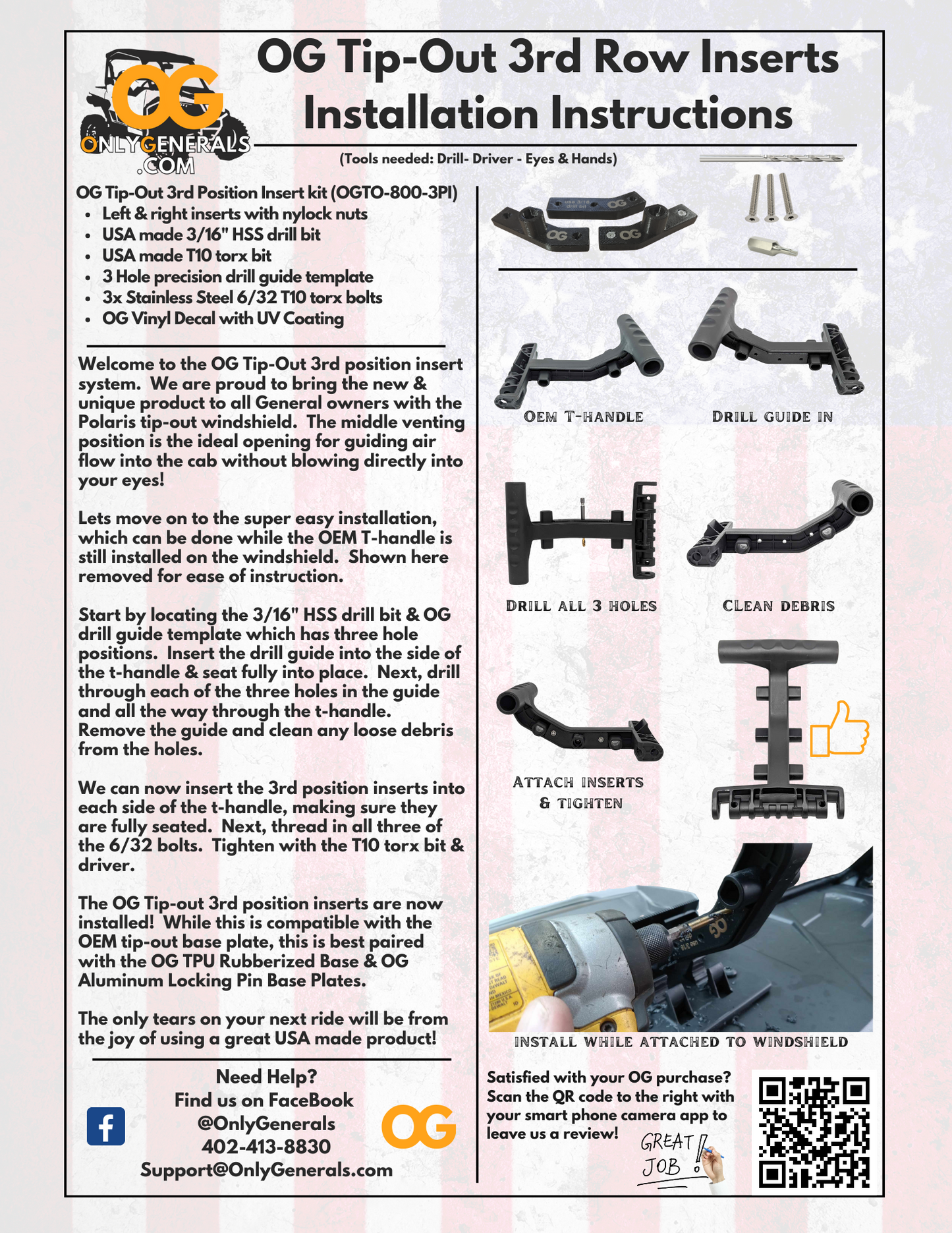 Image shows the Polaris General instruction sheet for the OnlyGenerals tip-out 3rd row insert kit