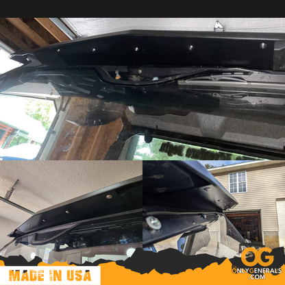 Multiple photos showing the OG roof filler panel installed on a Polaris General
