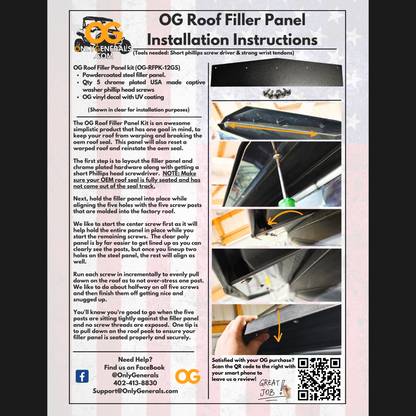 An image of the OnlyGenerals roof filler panel kit instructions sheet