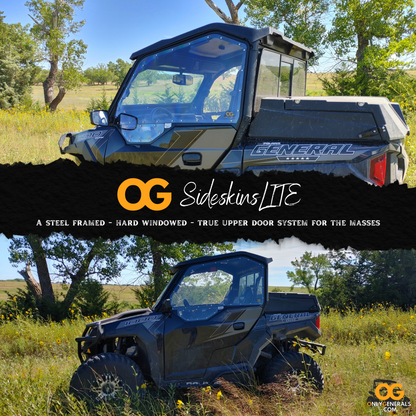Two pictures of the onlygenerals sideskinlite upper doors in full trim for the polaris general
