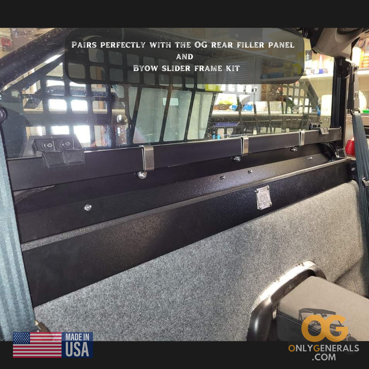 Customer submission of the OnlyGenerals full length storage tray for the polaris general mounted to the OG rear filler panel
