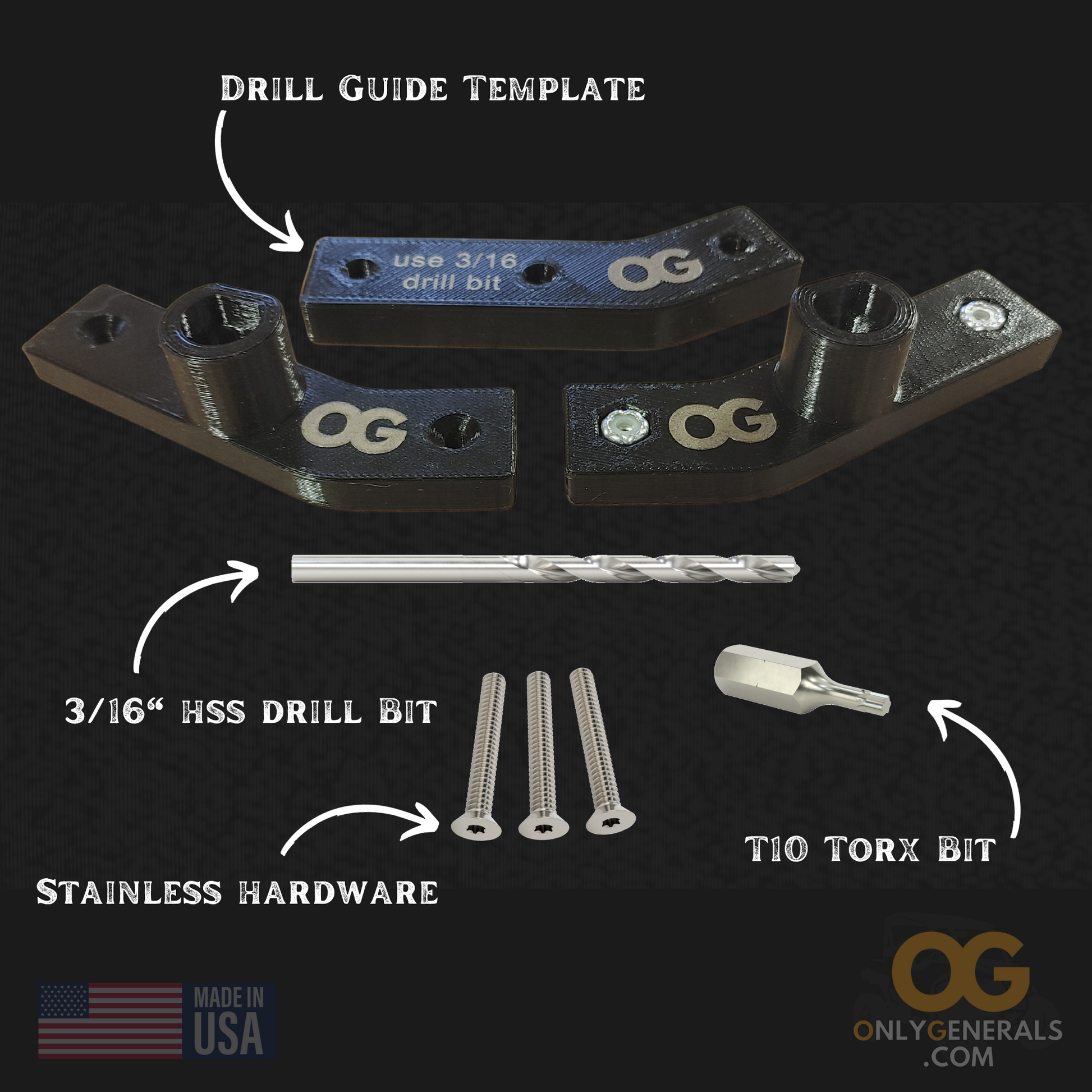 Text overlay on image of OG tip out inserts dictating what all the components are for the Polaris General tip-out 3rd row insert kit by OnlyGenerals.