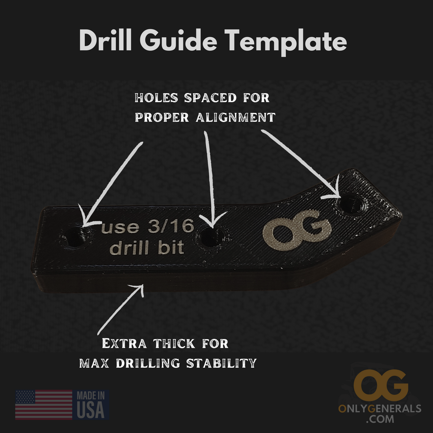 Text overlay on image of OG's drill guide dictating what the component is for the Polaris General tip-out 3rd row insert kit by OnlyGenerals