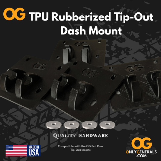 The main banner image showcasing the OnlyGenerals TPU rubberized dash plates for the Polaris General, along with four washers and MADE in USA.