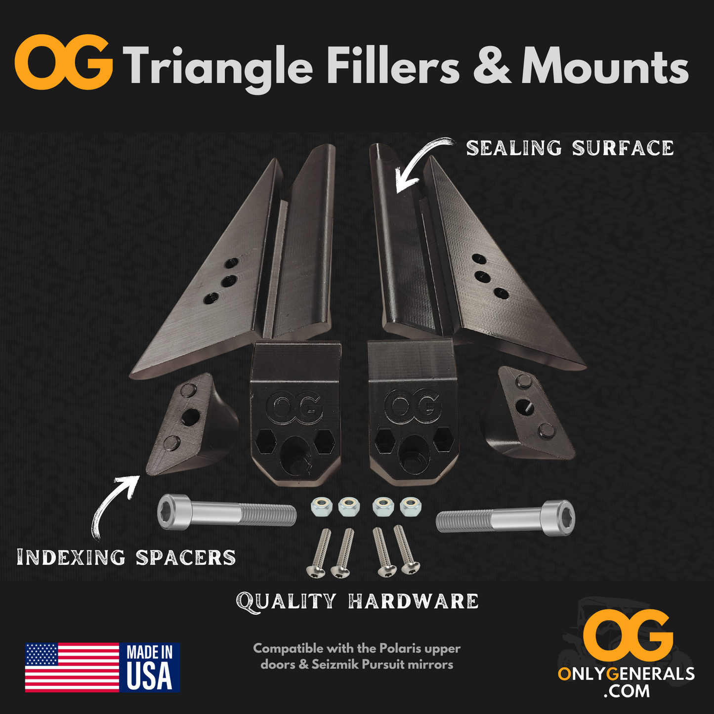OnlyGenerals front filler triangles & mirror mount full kit laid out as a main banner