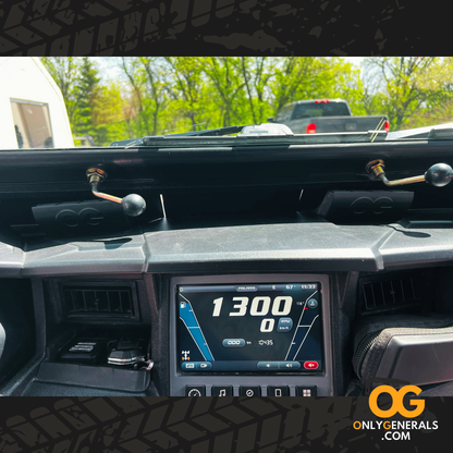 Polaris General dashboard with digital display showing speed and other metrics, with 'Only Generals' branding and two vent extenders.