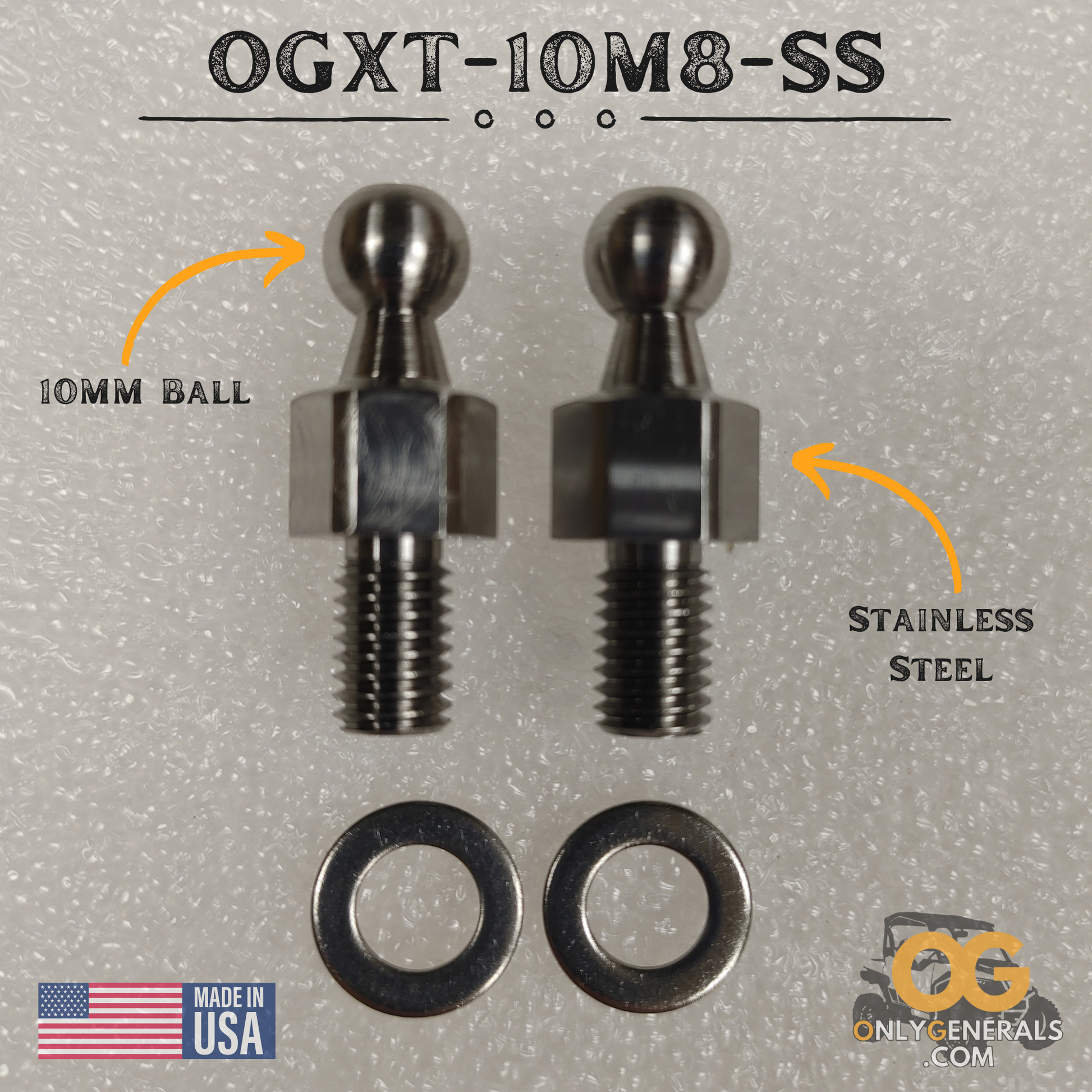 OnlyGenerals extended ball studs for the Polaris General tip-out glass windshield gas strut system