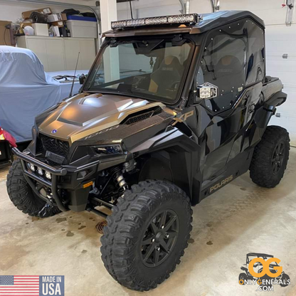 Customer submitted photo with a Polaris General showing off their SideskinsLITE hard upper doors from OnlyGenerals