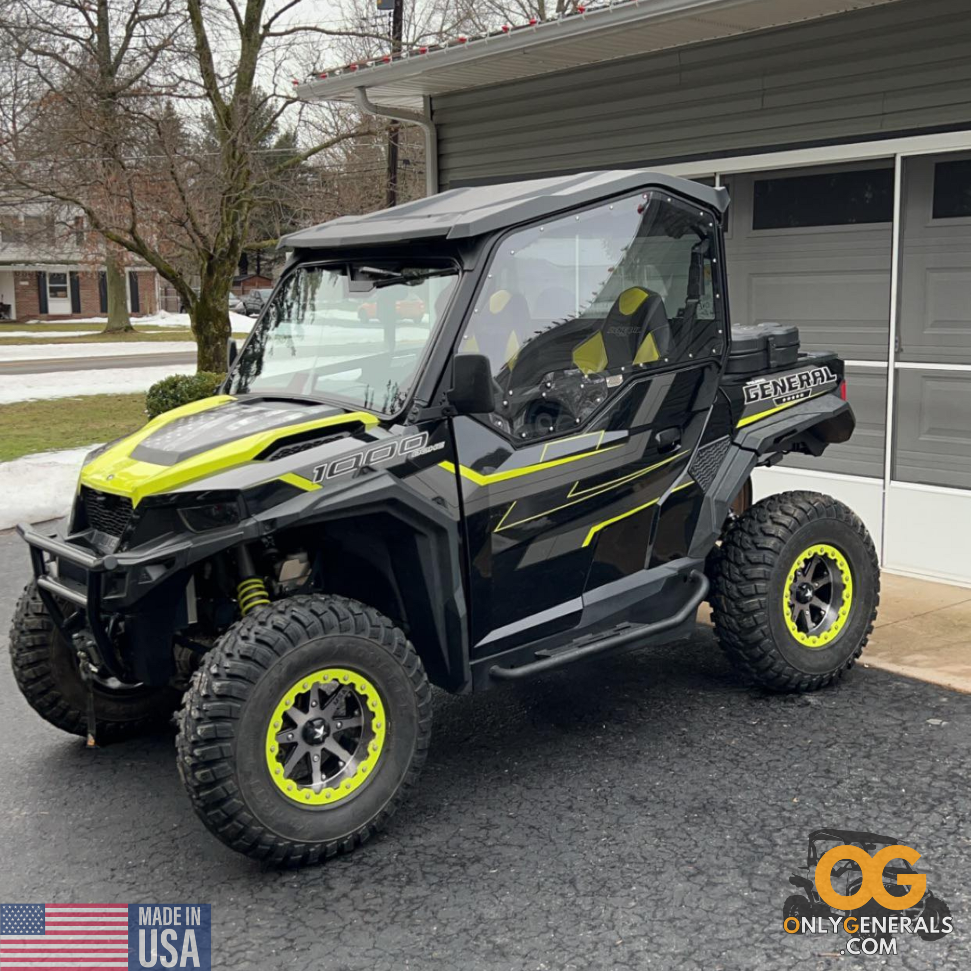 Customer submitted photo with a Polaris General showing off their SideskinsLITE hard upper doors from OnlyGenerals