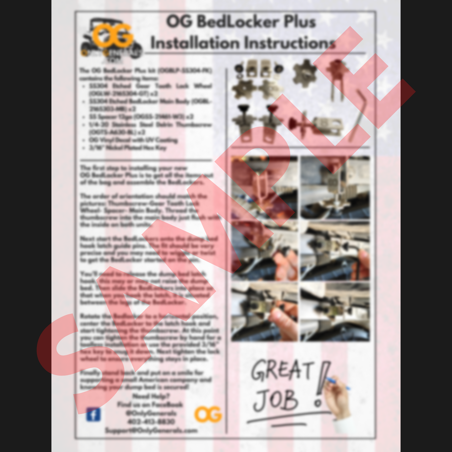 A slightly blurred sample image of OG's one page color photo instruction sheet